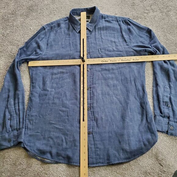 Vince Shirt Mens Large Blue Button Up Lightweight Chambray Double Face - Picture 8 of 12
